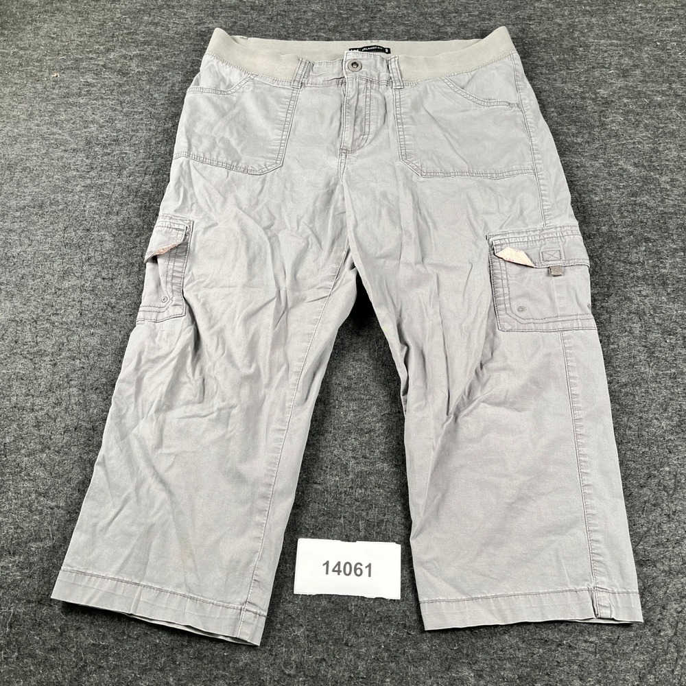 Lee Relaxed Fit Capri Pants Womens 14M Gray Cargo Pockets Utility Elastic Waist